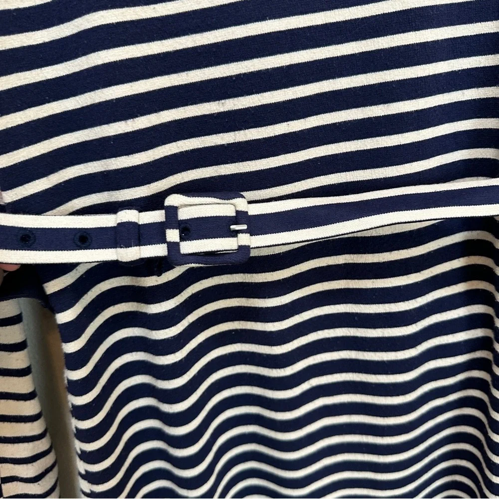 Tory Burch Callan Belted Striped Long Sleeve Dress Blue Beige Stretch Women’s XL